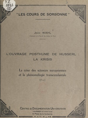 cover image of L'ouvrage posthume de Husserl